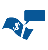 Icon of money in note format with speech bubble to represent Tax Advice services